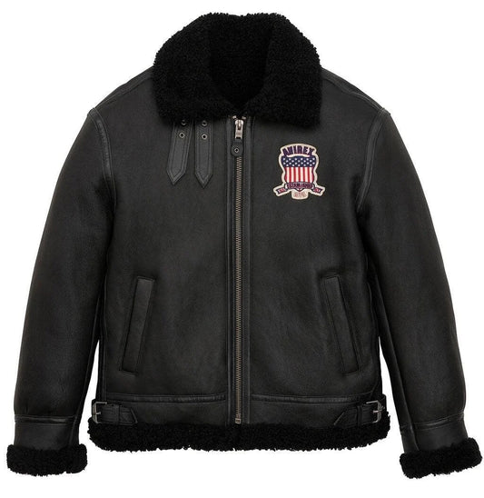Avirex Black Shearling Leather Jacket
