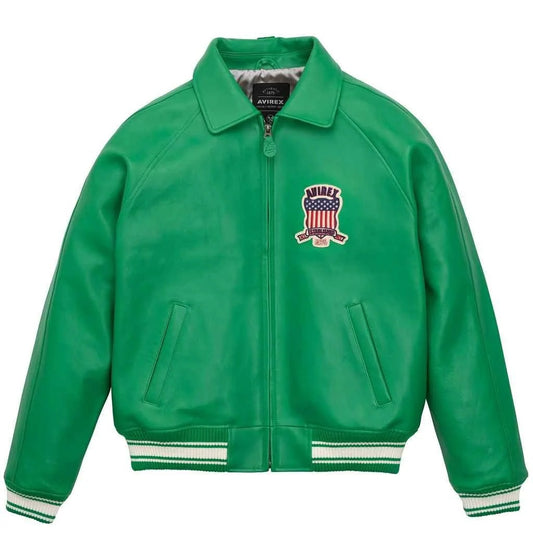 Men’s Avirex Icon Bomber Green Leather Jacket