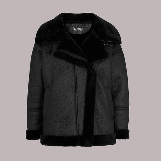 Women's Onyx Faux Shearling Biker Jacket