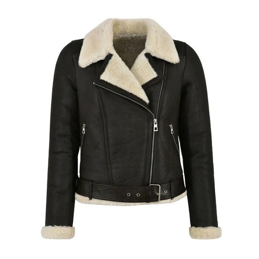Women's Raven Shearling Biker Leather Jacket