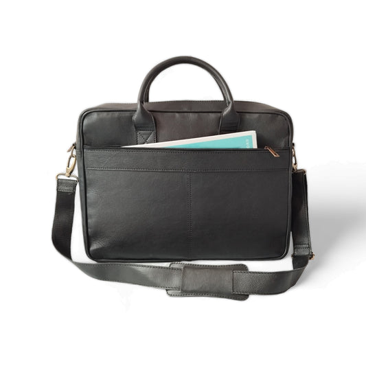 Black Leather Laptop Bag for Men 15" Messenger Work Bag