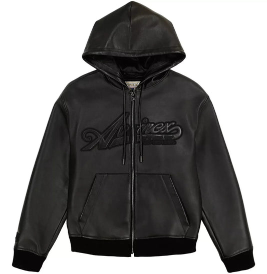 Men’s Avirex Black Nappa Leather Hoodie