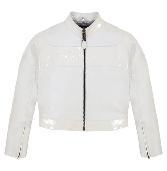 Cropped Patent Leather Moto Jacket