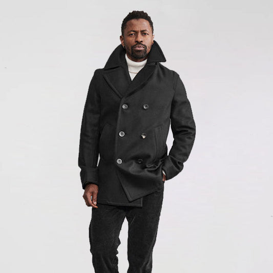 Classic Military Black Wool-Blend Peacoat for Men – Leather Elites