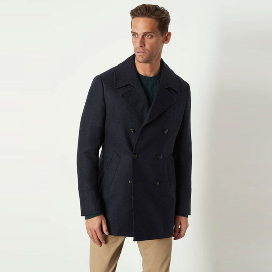 Men Black Wool Peacoat with Navy Inspired Classic Design for Winter Wear
