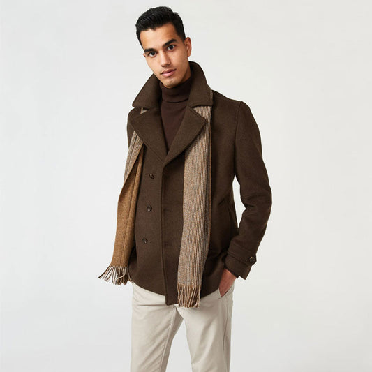 Men Brown Peacoat – Wool-Blend Fleece Edition | Leather Elites