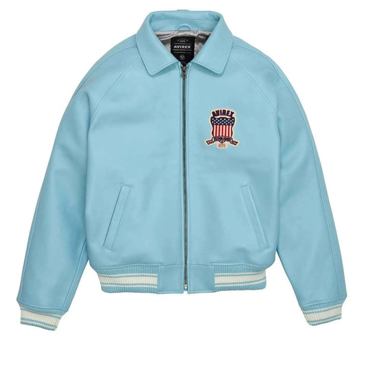 Men’s Avirex Icon Bomber Light Blue Leather Jacket