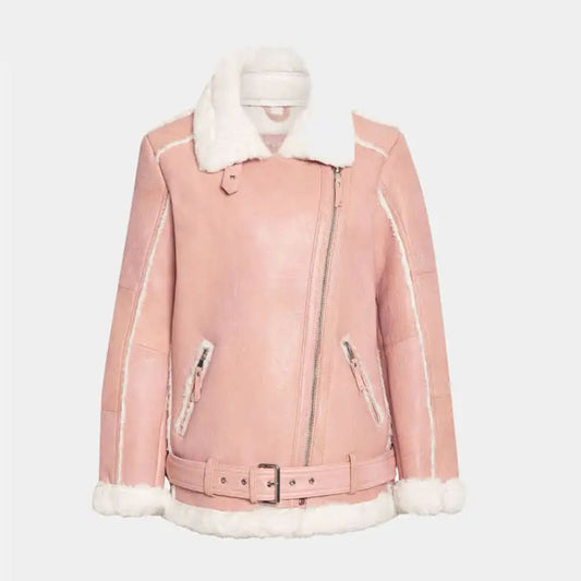 WOMEN ROSE BLOSSOM SHEARLING LEATHER JACKECT