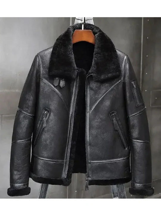 Men's Arctic Aviator Fur Bomber Leather Jacket