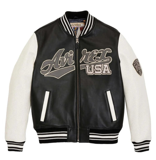 Avirex Black Script USA Varsity Leather Jacket