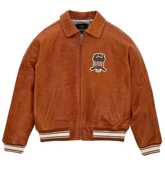 Avirex Croc Commando Brown Leather Jacket