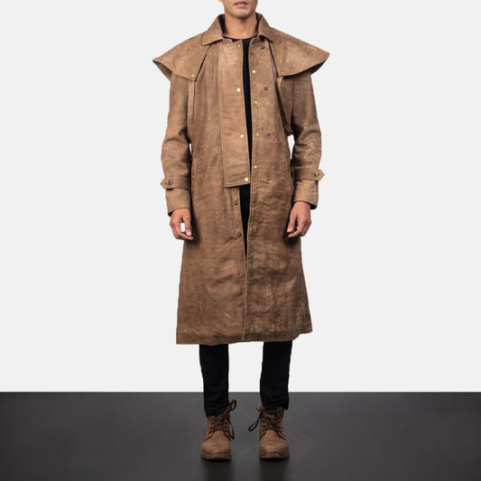 Men Cowhide Leather Duster Coat – Brown Trench Long Style | Leather Elites