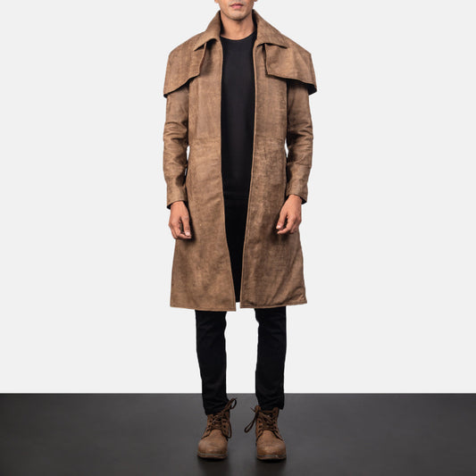 Mens Brown Cowhide Leather Duster Coat – Classic Style