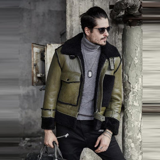 Men RAF Pilot Jacket – Green Leather Flying Aviation Outerwear | Leather Elites