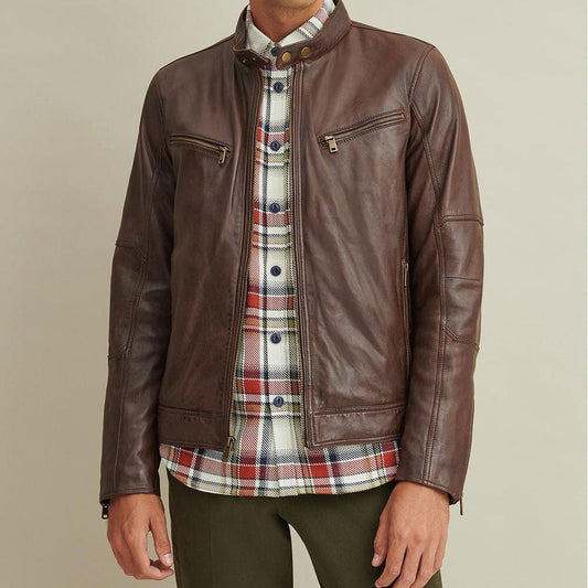 Premium Men Brown Leather Motorcycle Biker Jacket | Leather Elites