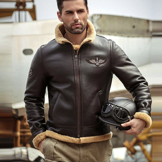 Men Dark Brown Aviation Leather Jacket – RAF Aviator Style | Leather Elites