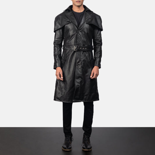 Black Belted Lambskin Leather Duster for Men – Leather Elites