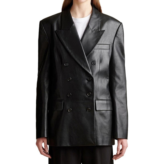Alice Double Breasted Pure Black Women Leather Blazer