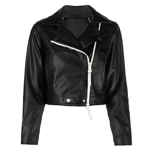 Aria Black Leather Cropped Jacket