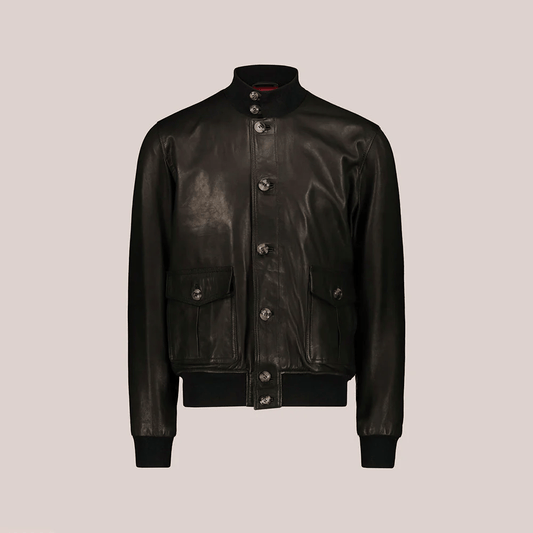 Black Vintage Aviation Bomber Leather Jacket