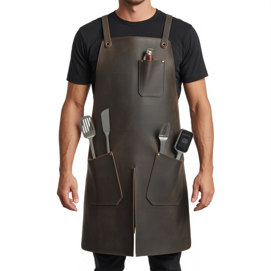 Clay Flame Charcoal Leather Apron