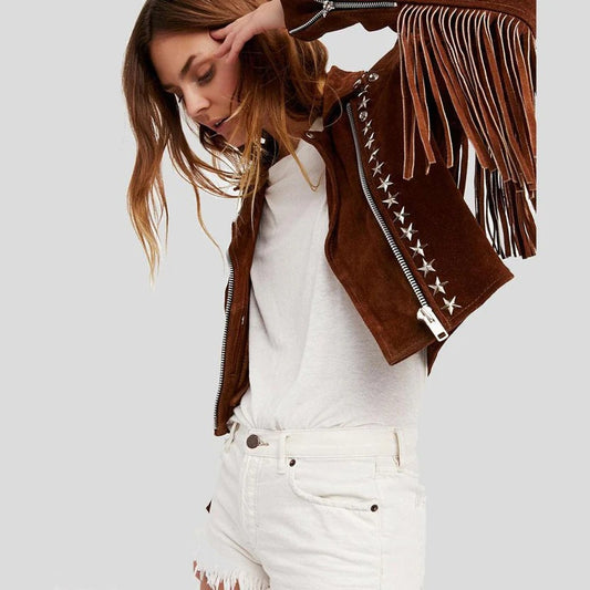 Cleo Brown Studded Leather Jacket