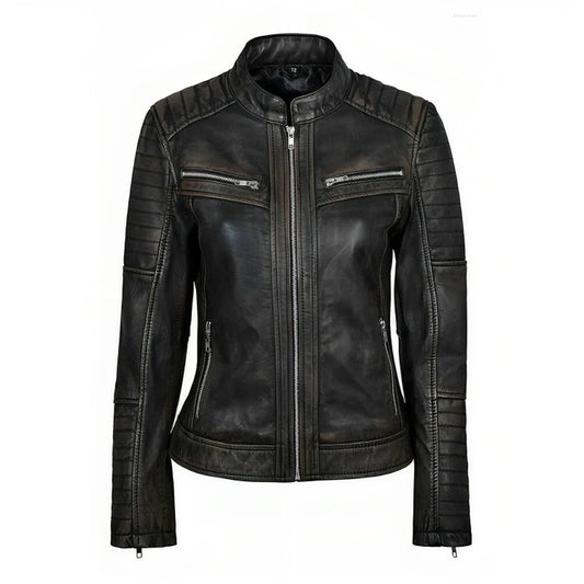 Daphne Distressed Black Racer Jacket