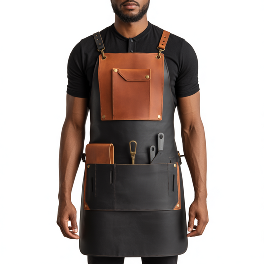 Black Edge Swipe Bold Barber Leather Apron