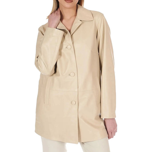 Grace Single Breasted Beige Women Leather Blazer