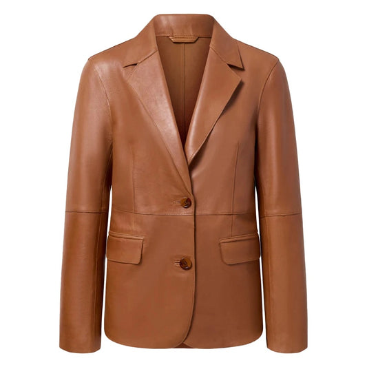 Iris Natural Brown Women Leather Blazer