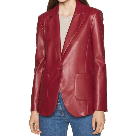 Maya Stylish Red Women Leather Blazer