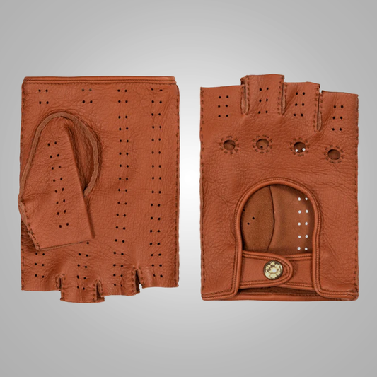 New Men Brown Leather Driving Gloves