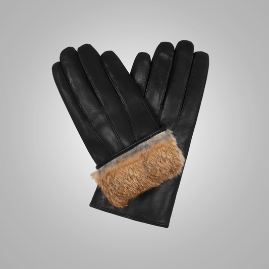 New Men Dark Black Leather Gloves