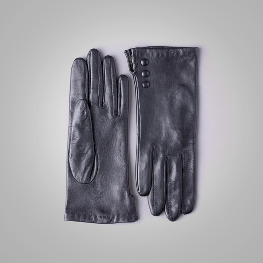 New Women Beatrice Button Leather Gloves