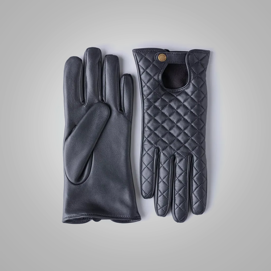 Women Black Comfortable Leather Driving Gloves
