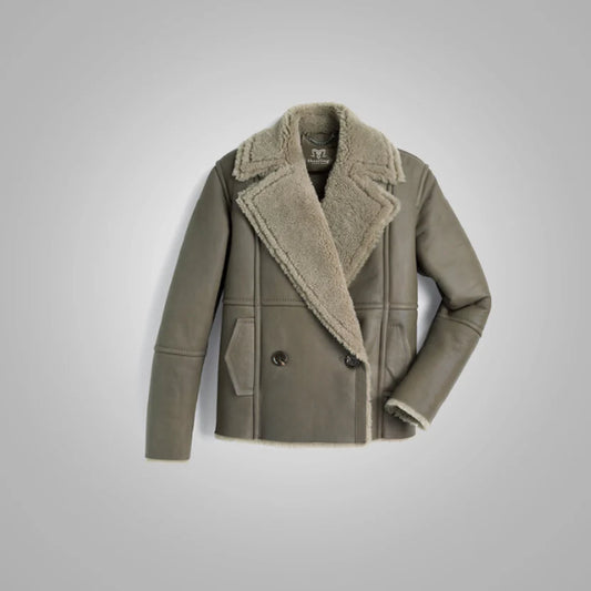 Women's Beige B3 Flying Aviator Fur Leather Bomber Jacket