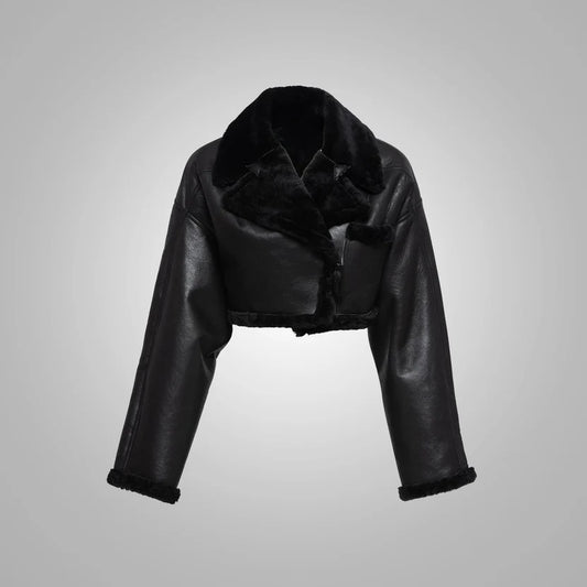 Women's Black Pilot Aviator Flight Leather Jacket