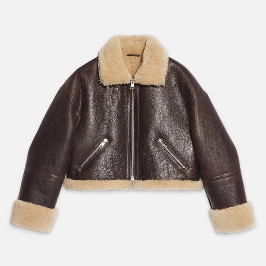 Women's Dark Brown Aviator Leather Jacket