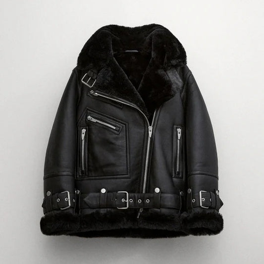Women's Black B3 RAF Sheepskin Shearling Aviator Jacket