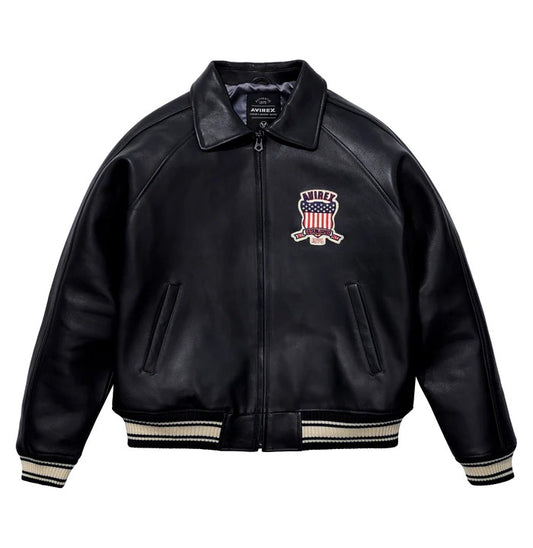 Men’s Avirex Jet Black Icon Bomber Leather Jacket