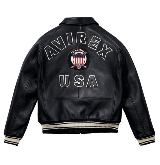 Men’s Avirex Jet Black Icon Bomber Leather Jacket