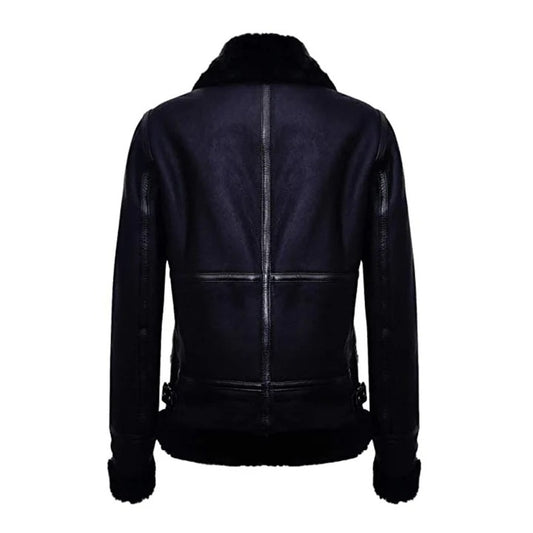 Women's Noir Sheepskin Aviator Biker Jacket