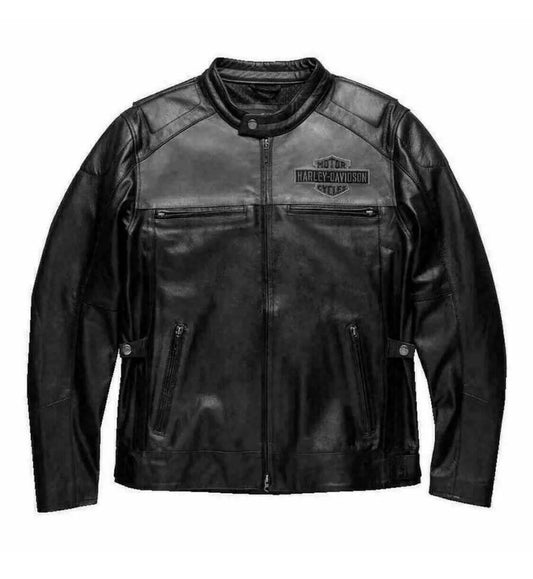 Motorbike Harley Davidson VOTARY Black Gray Leather Jacket for Men