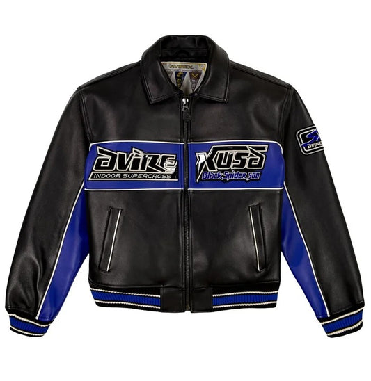 Mens Avirex Black Spider Leather Jacket