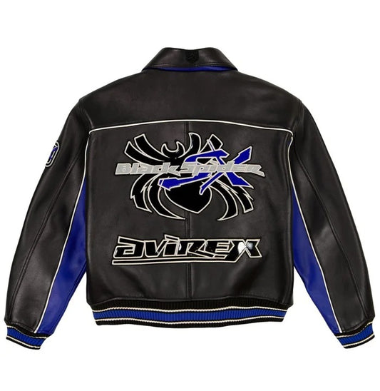 Mens Avirex Black Spider Leather Jacket