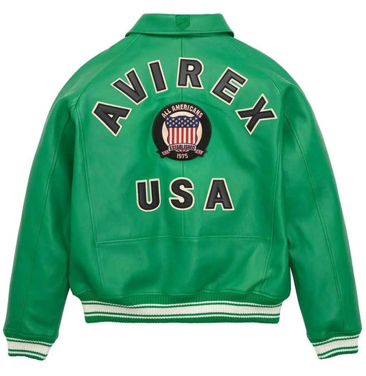 Men’s Avirex Icon Bomber Green Leather Jacket