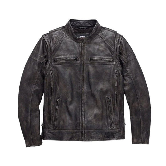 Harley Davidson Men Dauntless Convertible 2 in 1 Genuine Cow Leather Jacket