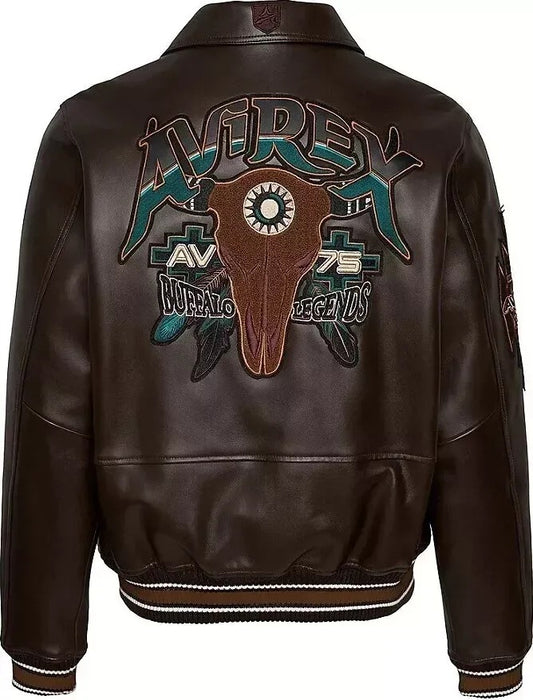 Men’s Avirex Brown American Buffalo Legends Leather Bomber Jacket