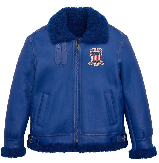 Avirex Blue Shearling Leather Jacket