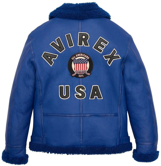 Avirex Blue Shearling Leather Jacket